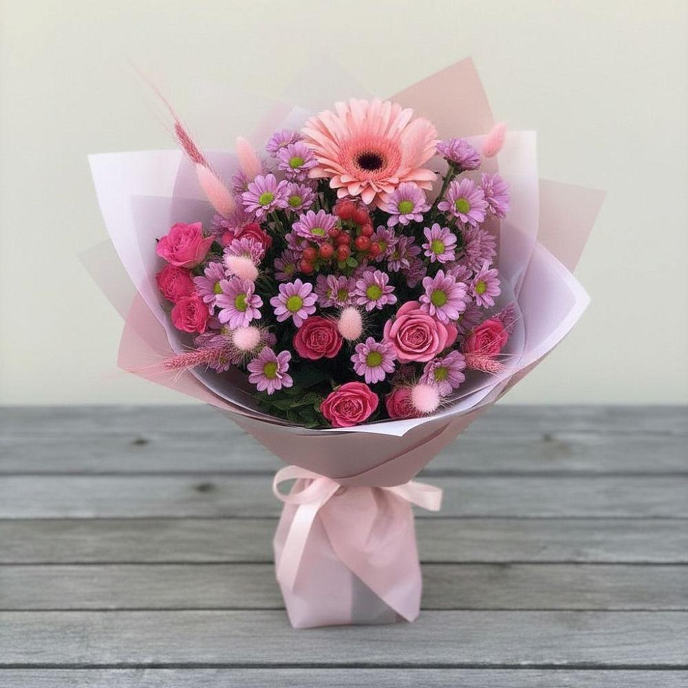 Букет цветов из: Розы, Герберы и Хризантемы в Аркуле