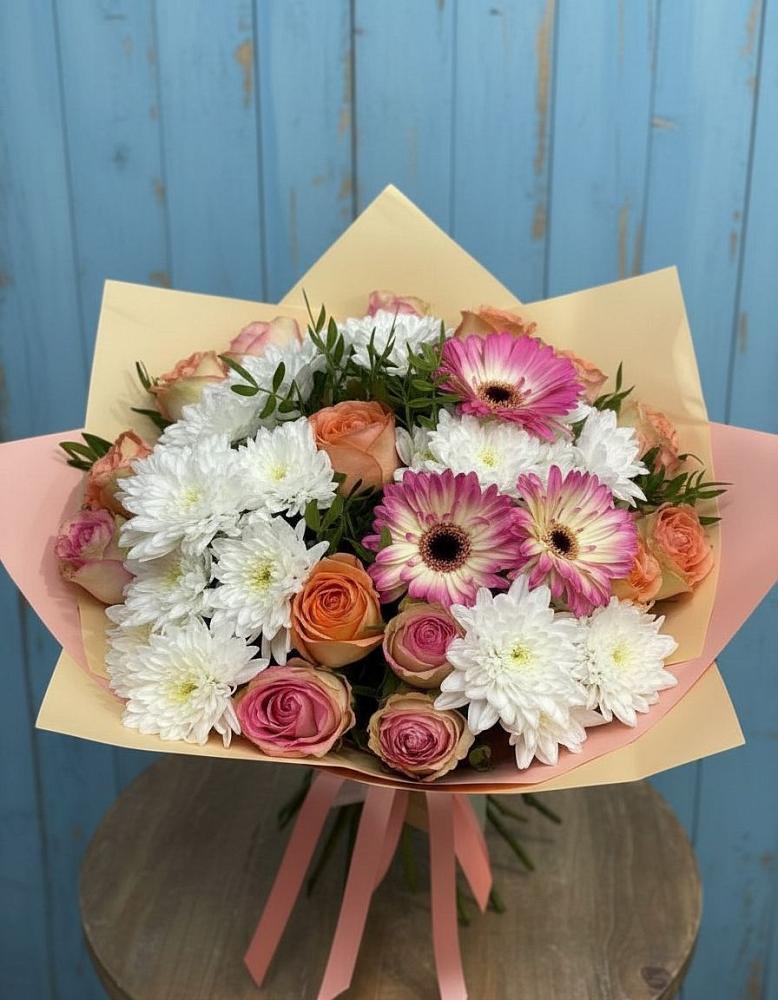Букет цветов из: Розы, Герберы и Хризантемы в Аркуле